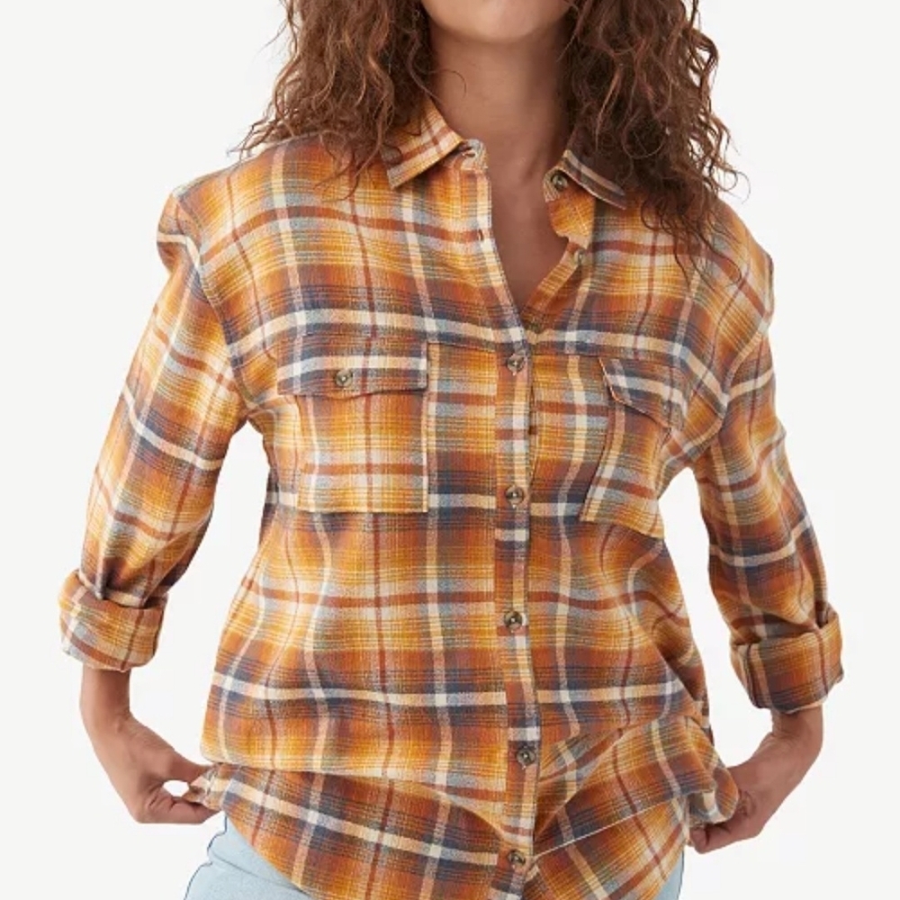 O'Neill Women's Size Small Coat Check Cotton Flannel Button Down Shirt